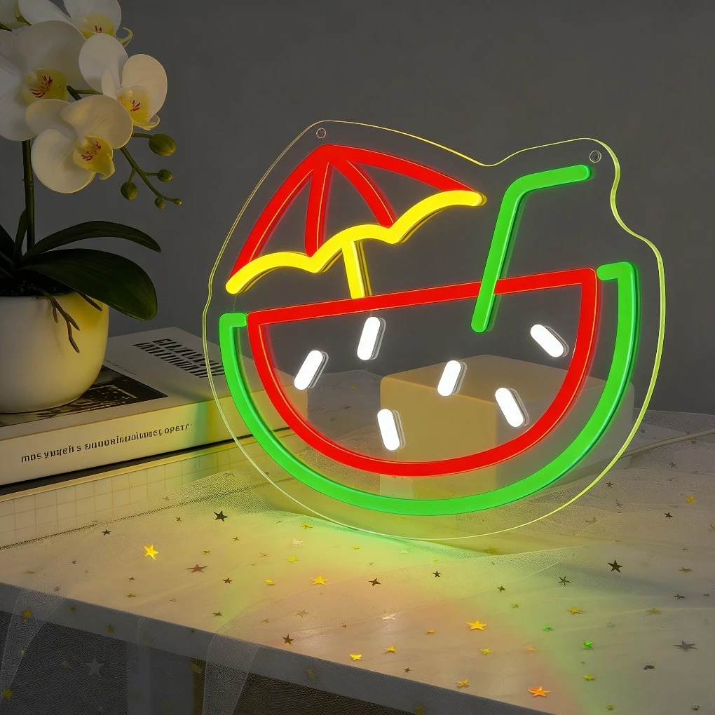 Watermelon Special Drink LED Neon Sign Dimmable USB Wall Light for Pool Party Beach Bar Summer Wedding Tropical Cafe Wall Decor