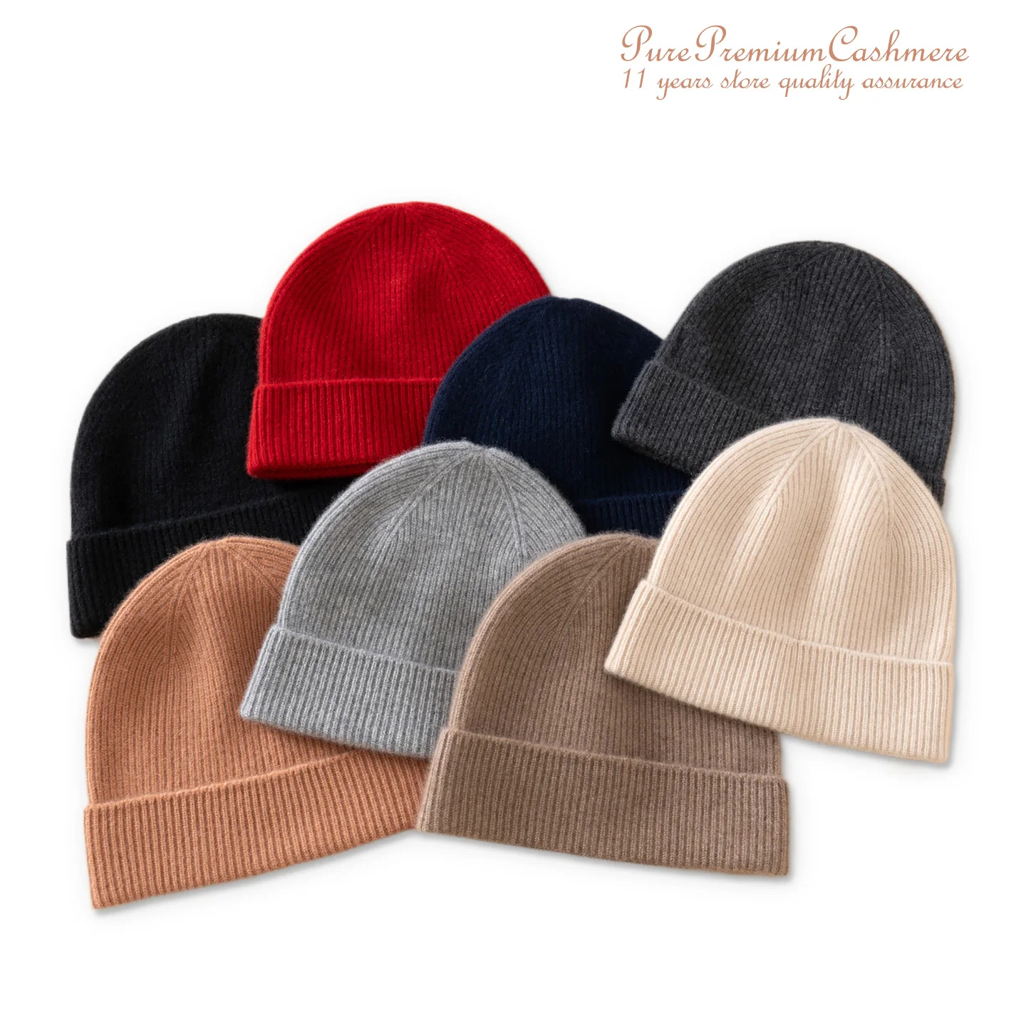 Seamless Knit 100% Premium Cashmere Beanie Whole-garment Knitting Women Men Trawler Winter Hat Soft Fine Ribbed Fisherman Bonnet