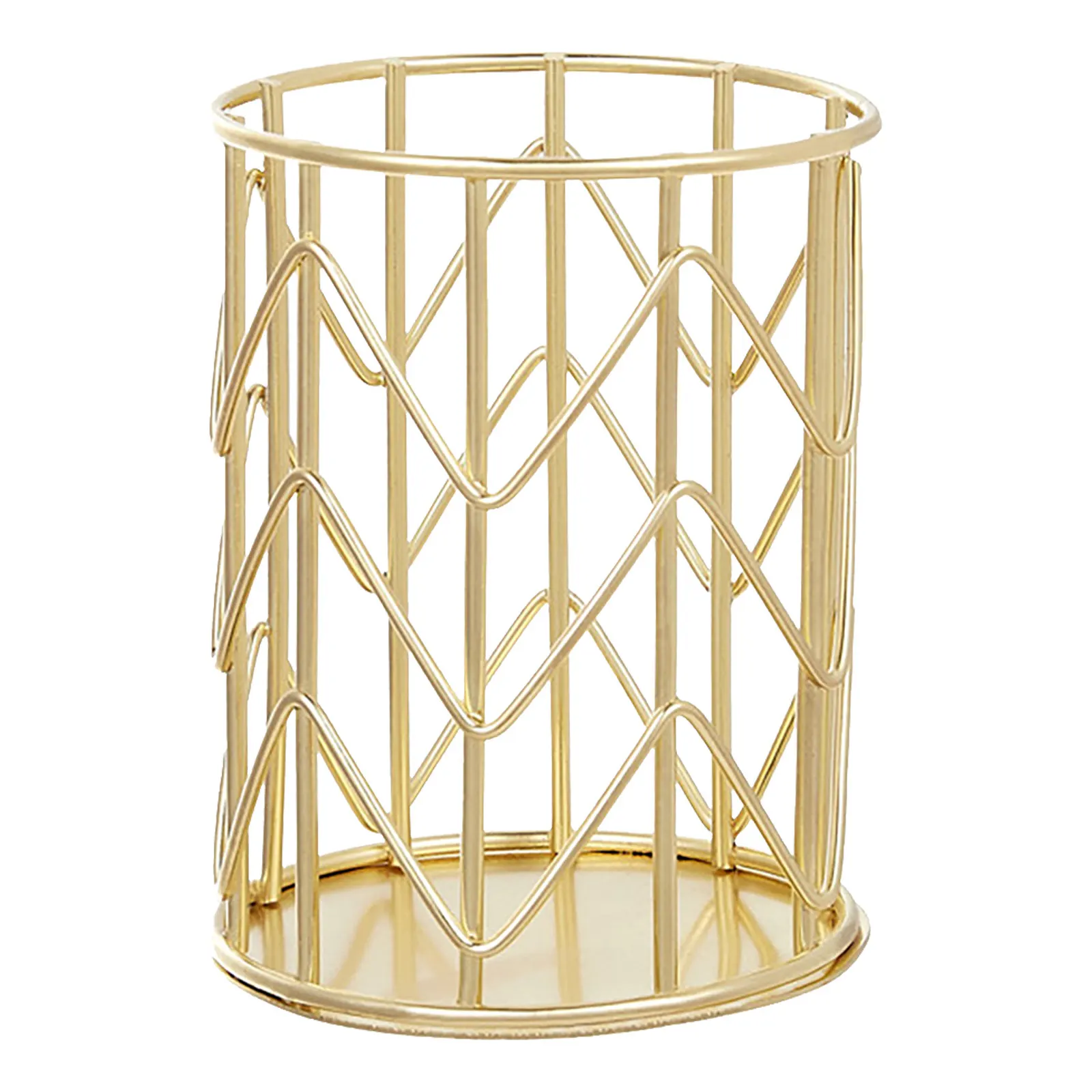 1Pcs Multifunctional Iron Pen Container Gold Plated Surface Clean Lines for Desk Pen Organizer Makeup Brush Holder Tableware