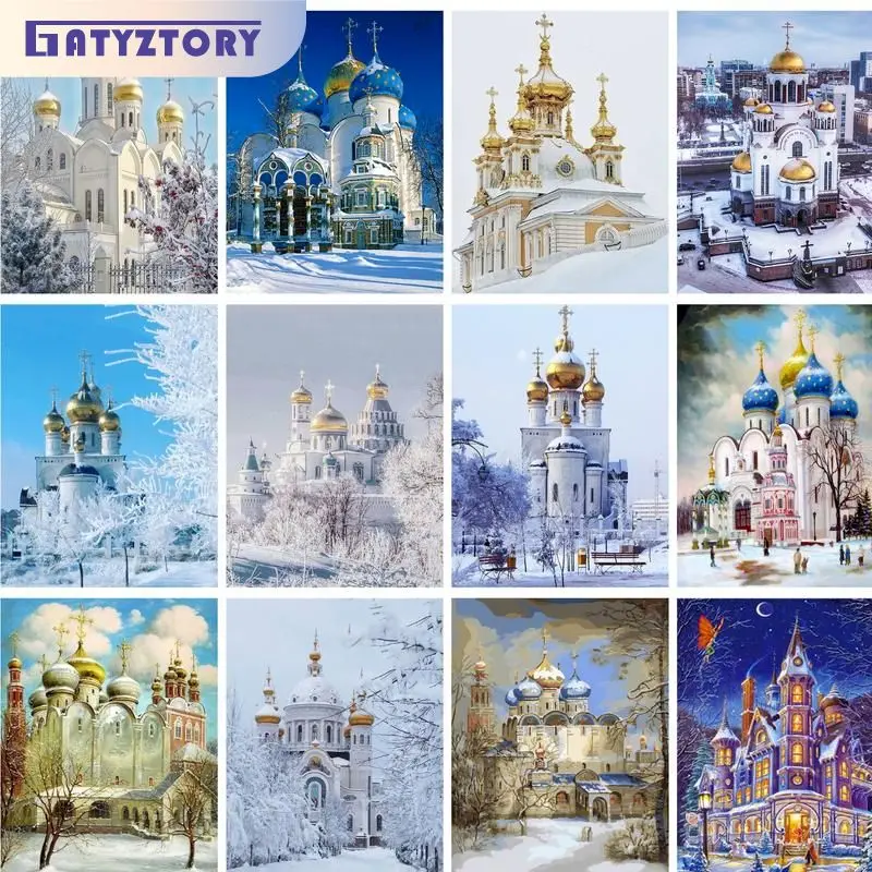 

GATYZTORY Oil Painting By Numbers On Canvas Castle In Snow Number Painting Home Decors Unique Gift For Adults Pictures By Number