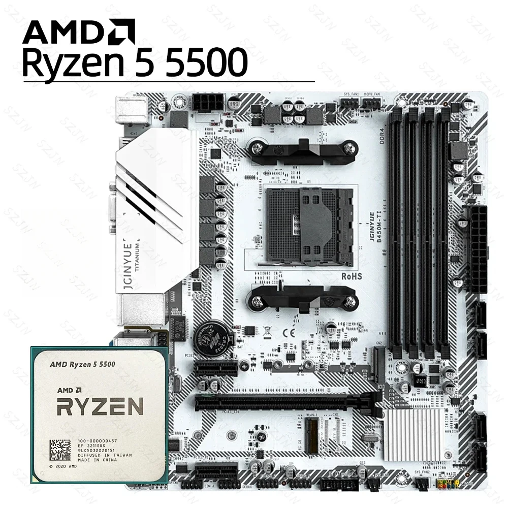 

JGINYUE B450M Motherboard AMD Ryzen 5 5500 DDR4 Dual Channel Memory Max 64GB RAM 2 M.2 M-ATX B450M GAMING Board