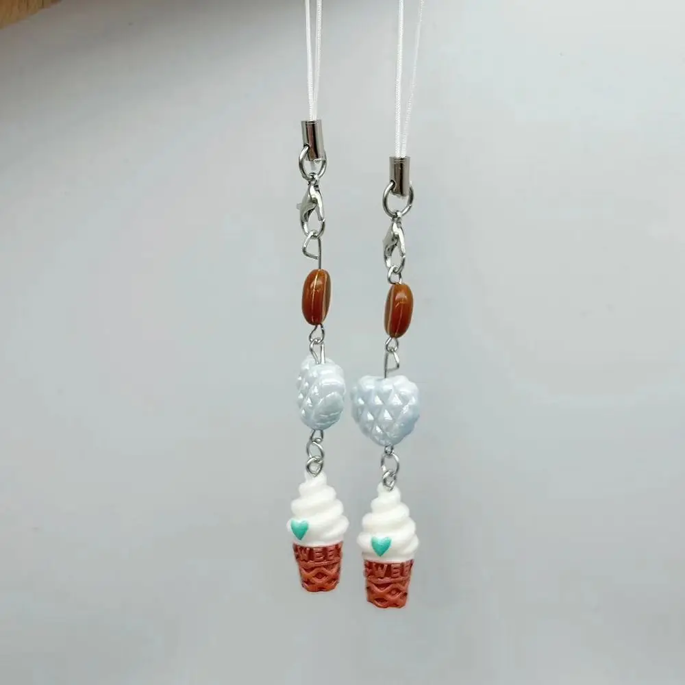 ガーリッシュアイスクリーム携帯電話ストラップ電話チャームフォークスプーン食品電話チェーンペンダントビーズ電話ストラップ女性ガール