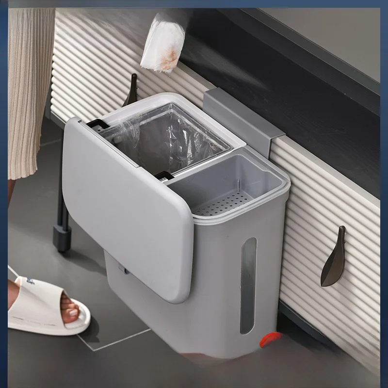 

New Dry Wet Separation Kitchen Trash Can Home Use Cabinet Door Hanging Food Rubbish Classification Bucket Sliding