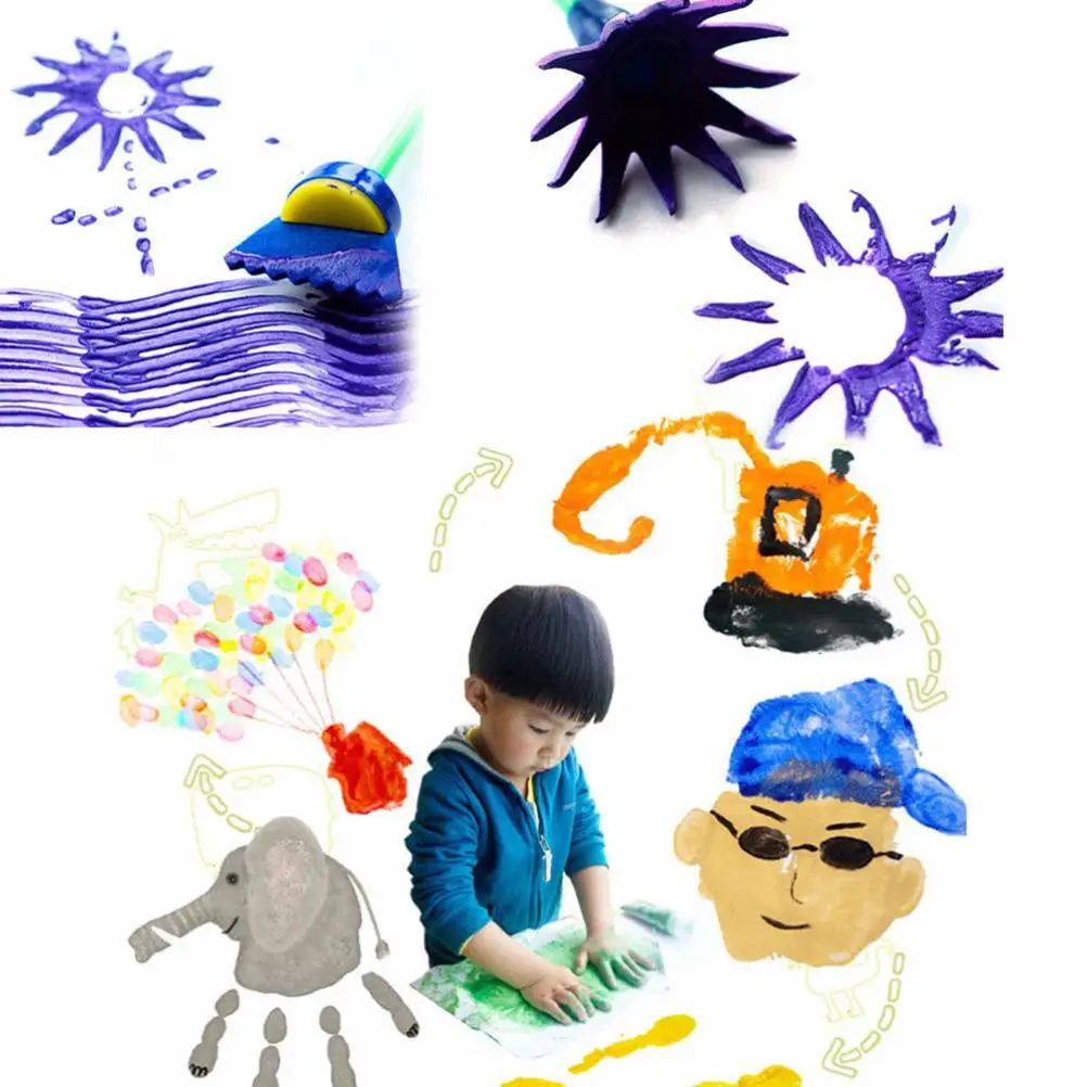 4Pcs Creative Tools Kids Sponge Painting Brush Sponge Brush DIY Manual Child Hand Protection Various Patterns