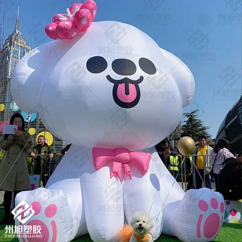 Inflatable white dog air model wearing pink flowers cute ride dog shopping mall outdoor decoration props