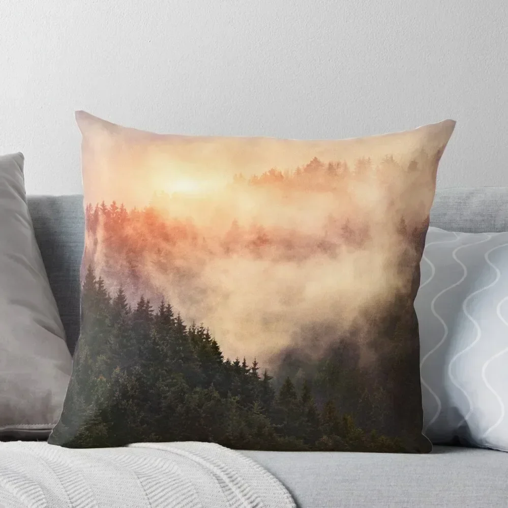 

In My Other World // Sunrise In A Romantic Misty Foggy Autumn Fairytale Wilderness Forest With Trees Covered In Fog Throw Pillow