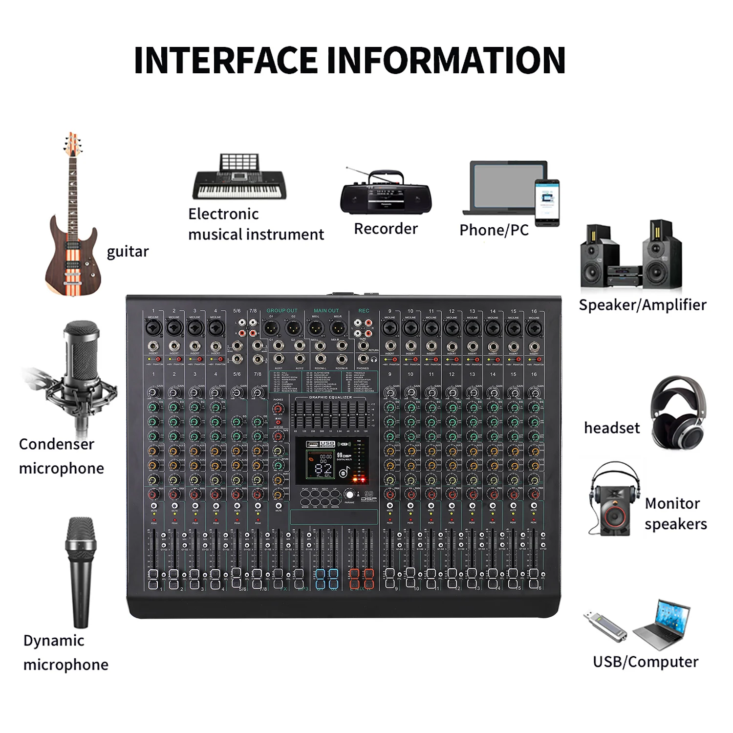 GAX-FC16 Professional Audio Mixing Console for Recording Factory Wholesale for Audio Video & Lighting Professionals