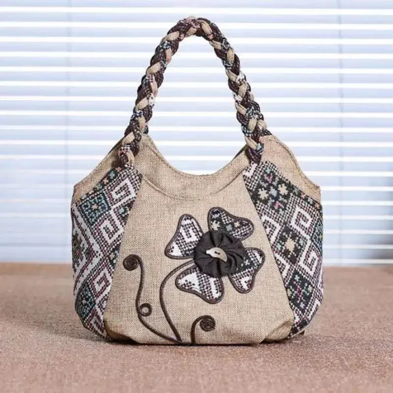 Borsa Casual in lino da donna borsa a tracolla da viaggio di alta qualità Shopper Tote Purse donna Design nazionale di grande capacità Bolso Mujer