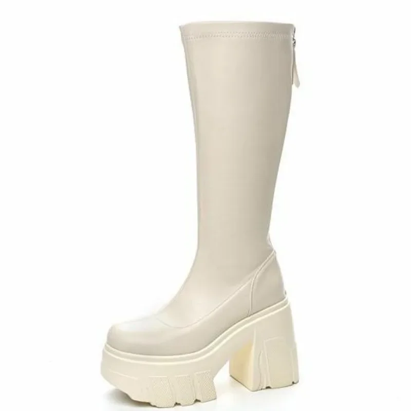 

11CM Microfiber Roman Spring Knee High Boots Ladies Hight Top Autumn Winter Women Synthetic Leather Platform Wedge Ladies Shoes