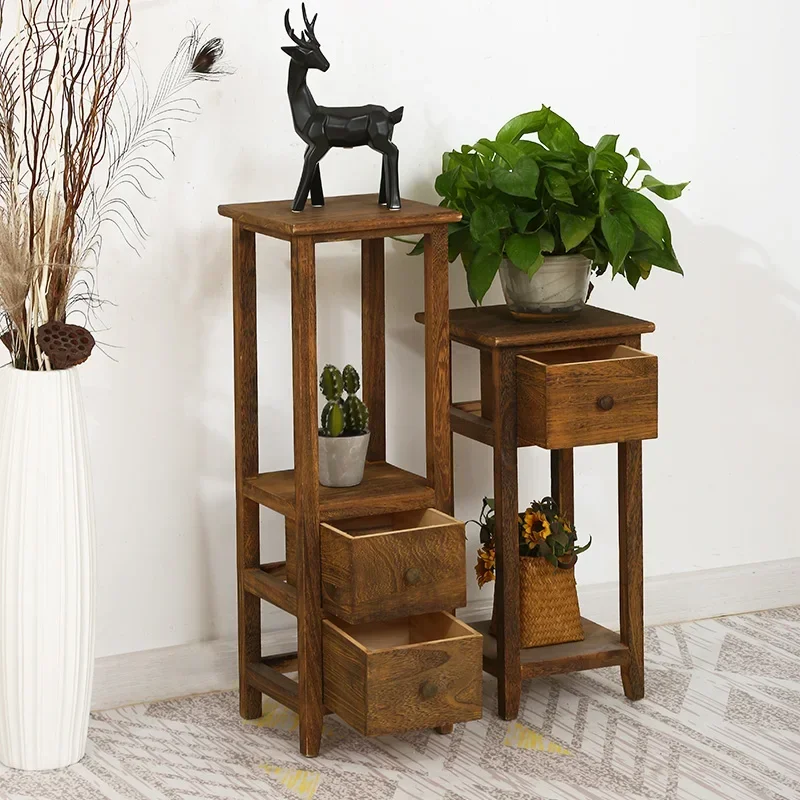 Creative Flower Rack Retro Solid Wood Flowerpot Rack Indoor Balcony Wooden Shelf Narrow Cabinet To Store Small Cabinet