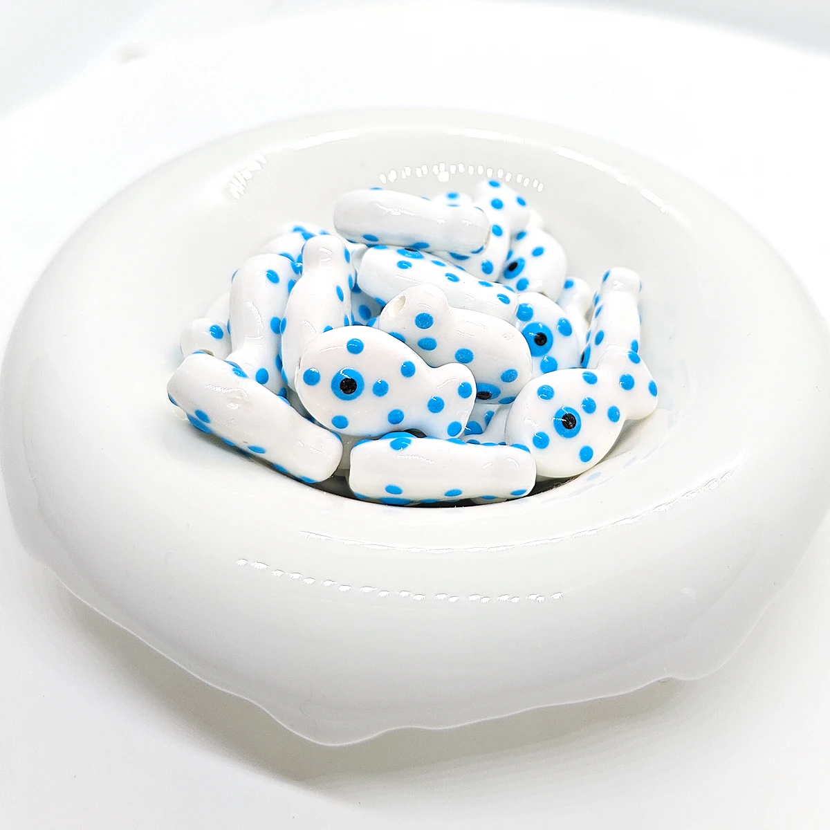 Evil Eye Fish Ceramic Beads 20mm White Protective Fish Charms 4pcs 8pcs for DIY Jewelry Making Bracelet Necklace Gift