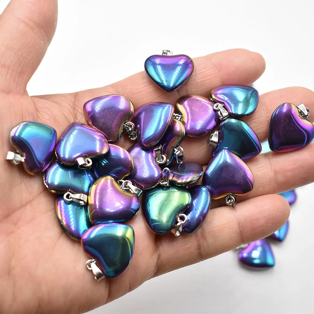 Love Heart Stone Pendants 20mm Wholesale Charms Natural Stone colorful  For DIY Jewelry Making Women Gift free shipping