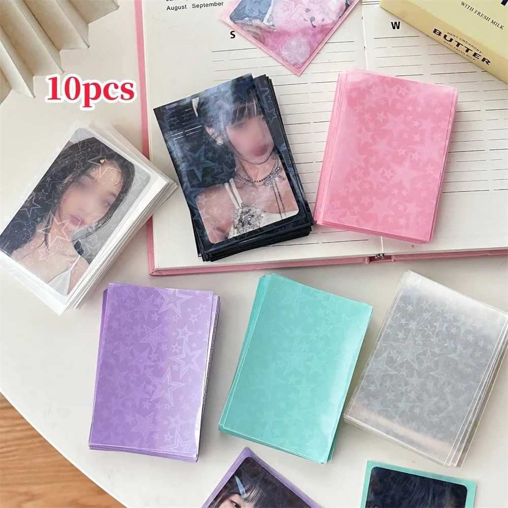 10Pcs Laser Star Flashing Photo Card Sleeves Idol Photo Protective Films Korean Toploader Photcard Clear Protector Cover 62x92mm