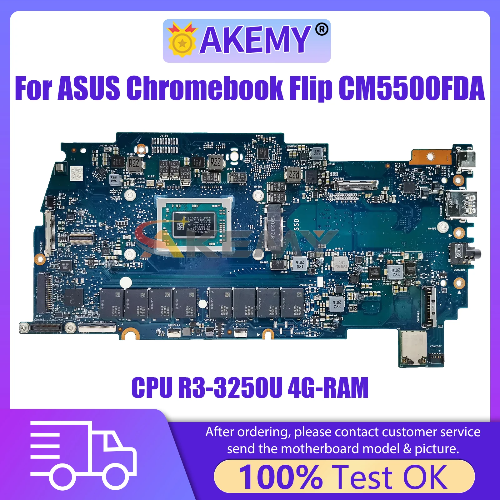 

AKEMY CM5500FDA Laptop motherboard For ASUS Chromebook Flip 90NX0380-R00080 Notebook Mainboard With CPU R3-3250U 4G-RAM