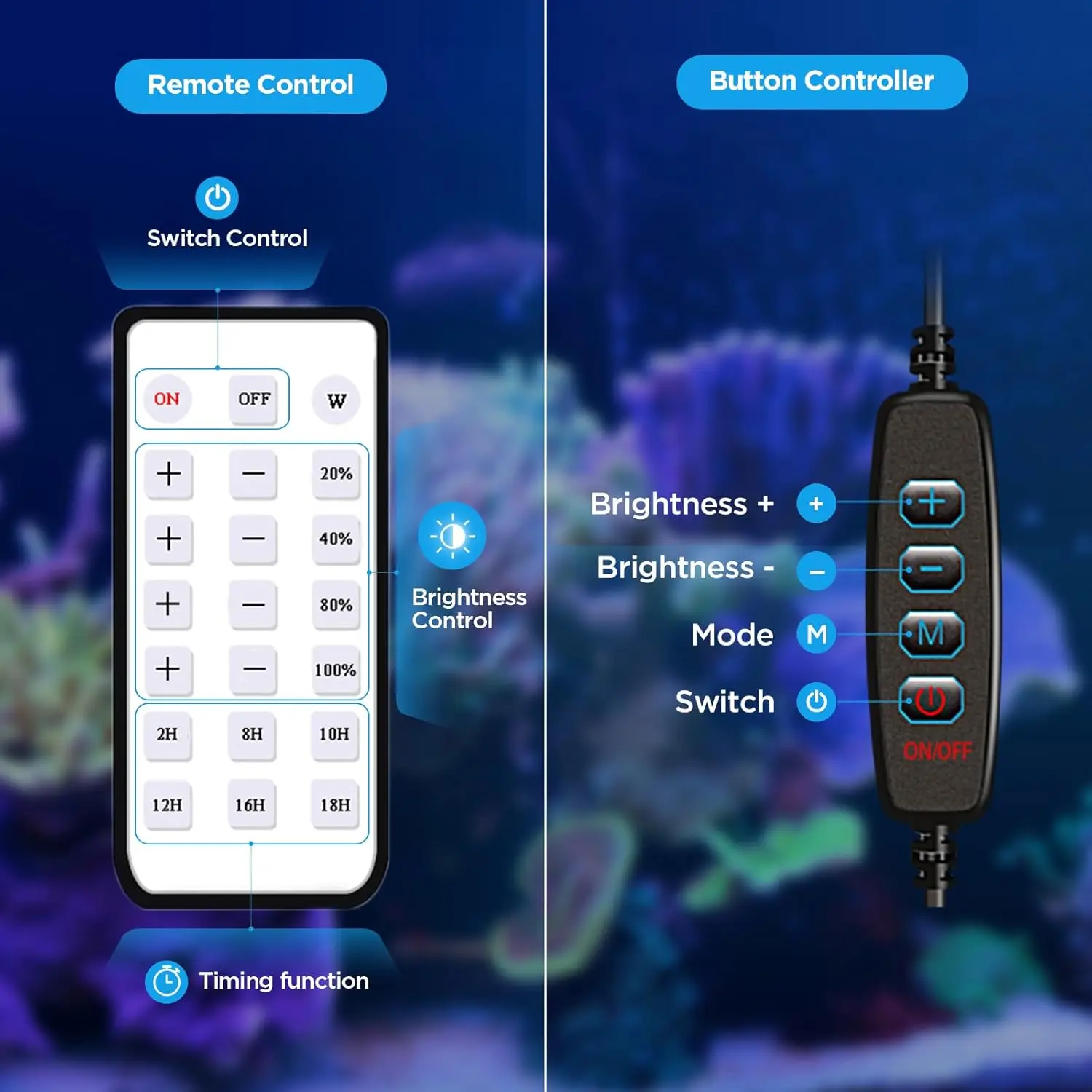 Luce per acquario a LED a spettro completo con telecomando, dimmerabile per acquari d'acqua salata