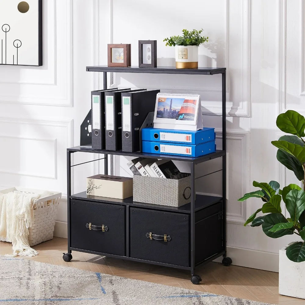 

Filing Cabinet Printer Stand w/2Drawer Rolling Open Storage Shelves Home Office