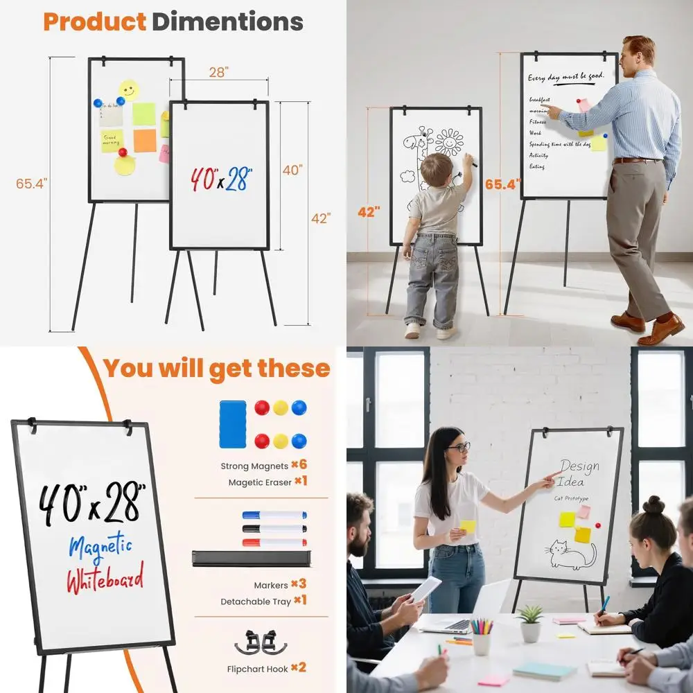 

Portable Magnetic Dry Erase Board, 40 x 28, Adjustable Height, Silver Aluminum Frame, Ideal for School, Office, and Home