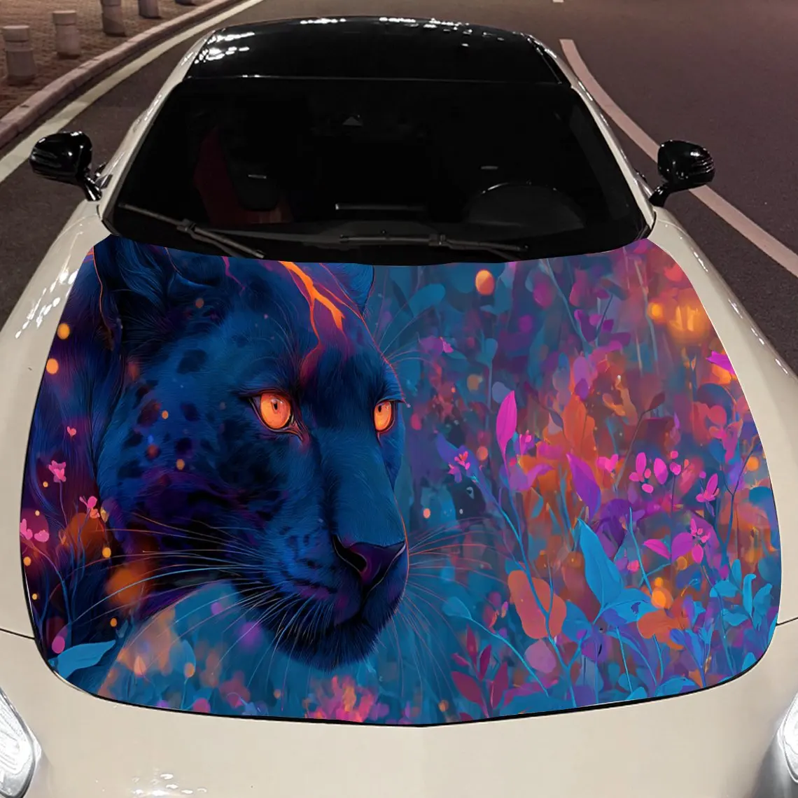 

Colorful Little Flower Panther Car Hood Vinyl Stickers Car Surface Protection Decal Car Decoration Cover Vinyl Wraps Waterproof