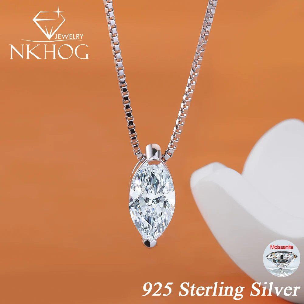 

NKHOG 1CT Marquise Moissanite Necklaces Women 925 Silver Diamond Box Chain Necklace Wedding Pass Test Fine Jewelry GRA Certified