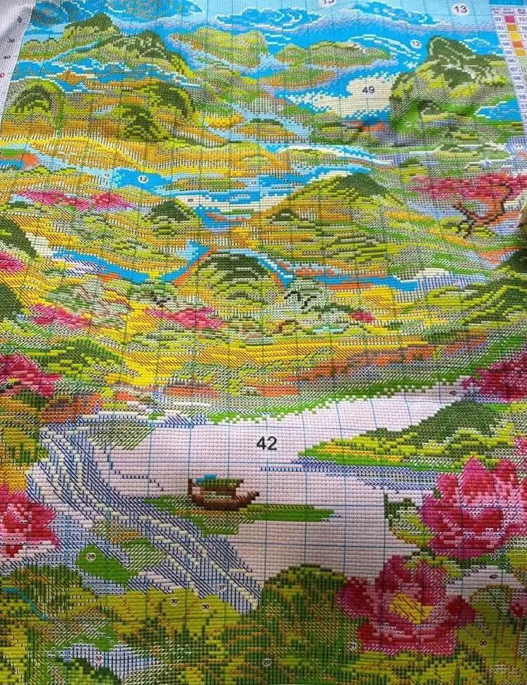 Imagem -02 - Estilo Chinês Paisagem Impresso Ponto Cruz Needlework Grupo Faça Você Mesmo Bordados Kits Home Decor Artesanato 9ct 65x85cm