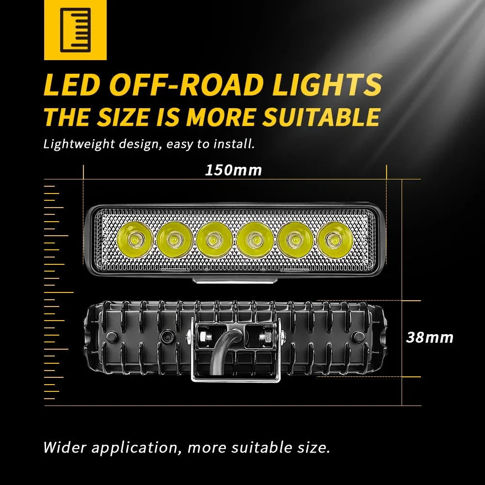 Car LED work light a word 6 inches 6 lights 18W spotlight excavator engineering car reverse lights spotlights