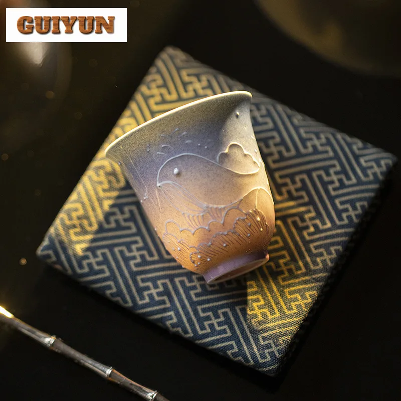2pc/lot Starry Sky Hand Drawn Whale Arita Porcelain Teacup Handmade Tea Bowl Tea Pair Smelling Cup Chazhan Master Cups Cha 55ml