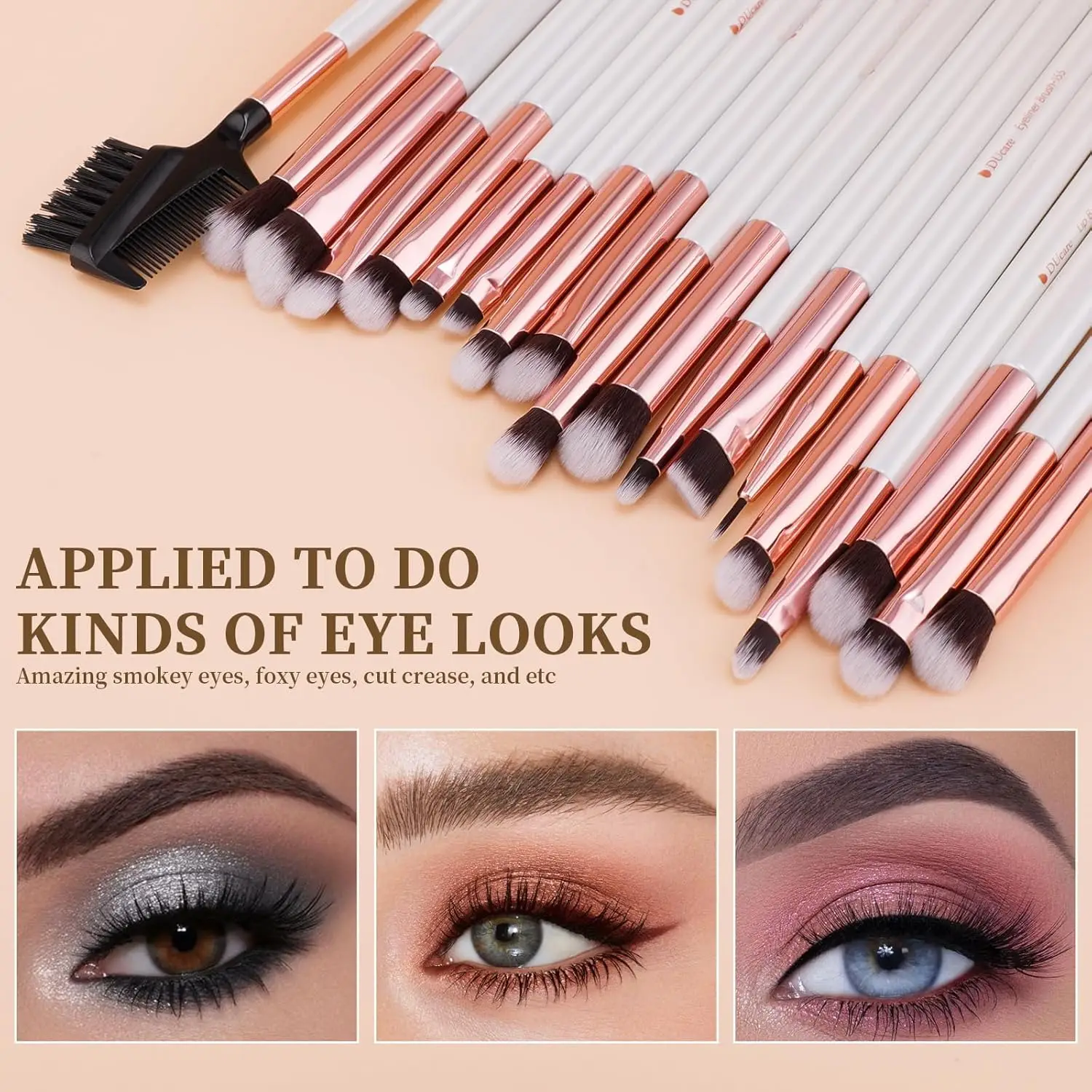 Conjunto de pincéis de maquiagem profissional, 27 peças: base kabuki sintética, pó facial, blush, corretivos, kit de sombras para os olhos em branco