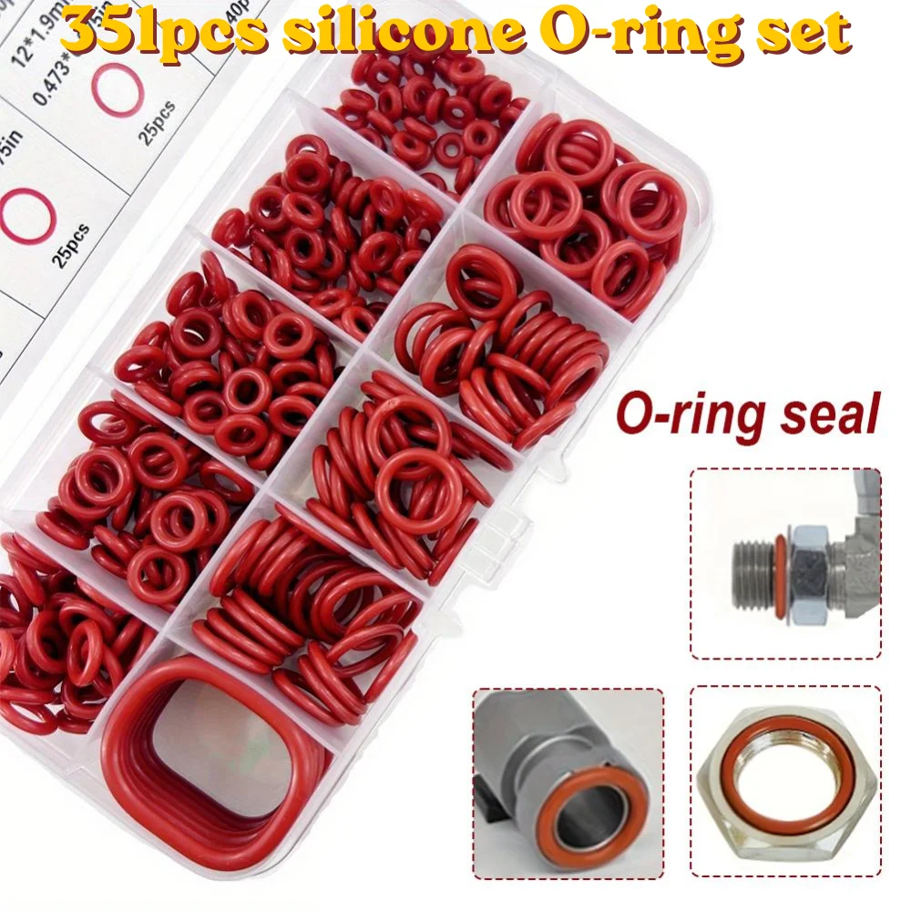 351pcs silicone O-ring set Oil Heat Resistant Sealing Gasket for Car Repair Faucet Plumbing Air Gas Pipeline Rubber Seal Ring