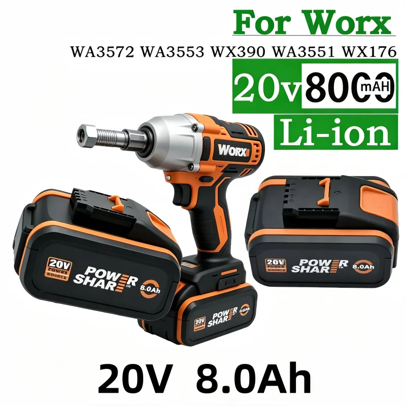 

Original Worx 20V 6Ah-8Ah Li-ion Battery, For Worx WA3014 WA3551 WG630 WG629 WX372 Power Tool,Rechargeable Battery