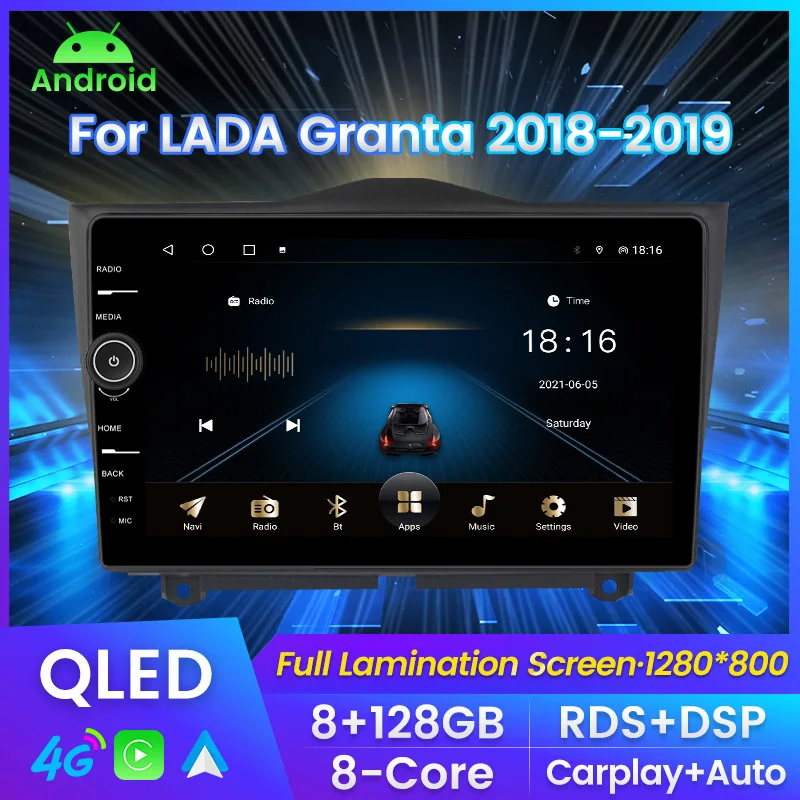 

QLED Screen with Knobs Car Radio For LADA Granta 2018-2019 Multimedia Player GPS Navigation For Carplay Android Auto DSP RDS BT