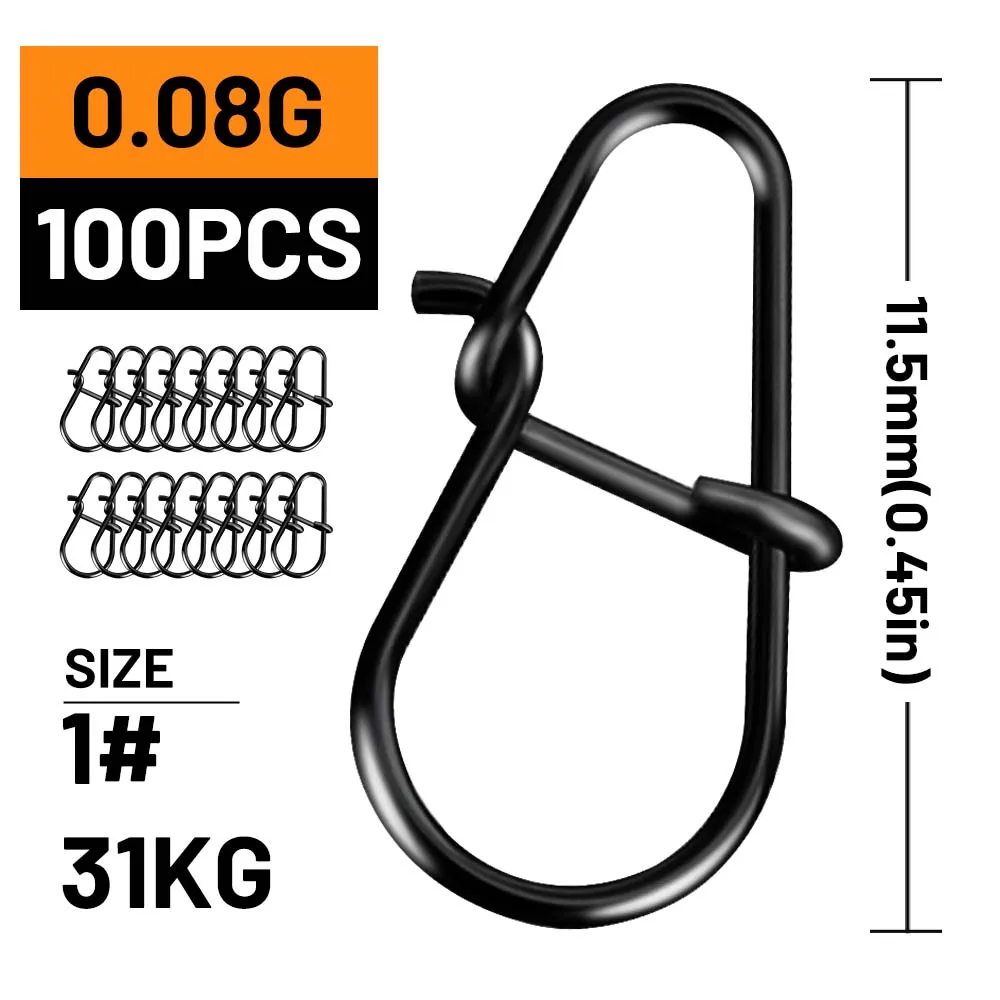 ZUKIBO 50/100 Stück Köderverbinder, schwarz, drehbar, Edelstahl, langlebig, Hakenverbinder, Clip, Angelzubehör gegen Meerwasser