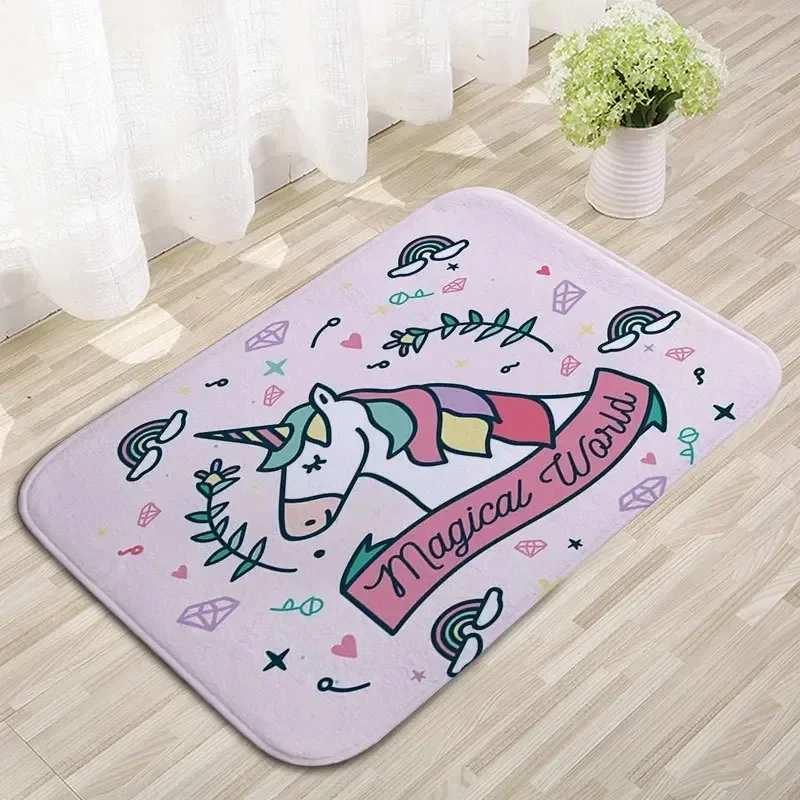 Unicorn Flannel Anti-skid Mat Entry Bathroom Door Flannel Rectangle Floor Mat Washable Bath Mats Garden Bathroom Products