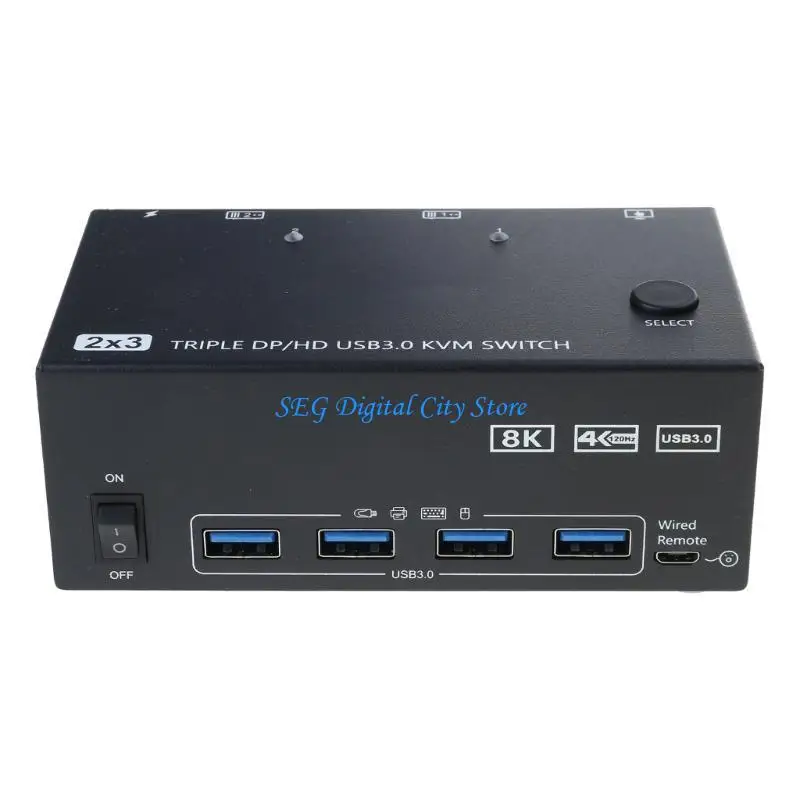 

U75B Space Saving KVM Switcher For Triples Display Setups, And HDTV, Fast USB3.0 Data Transfer, 8K And 4K Support