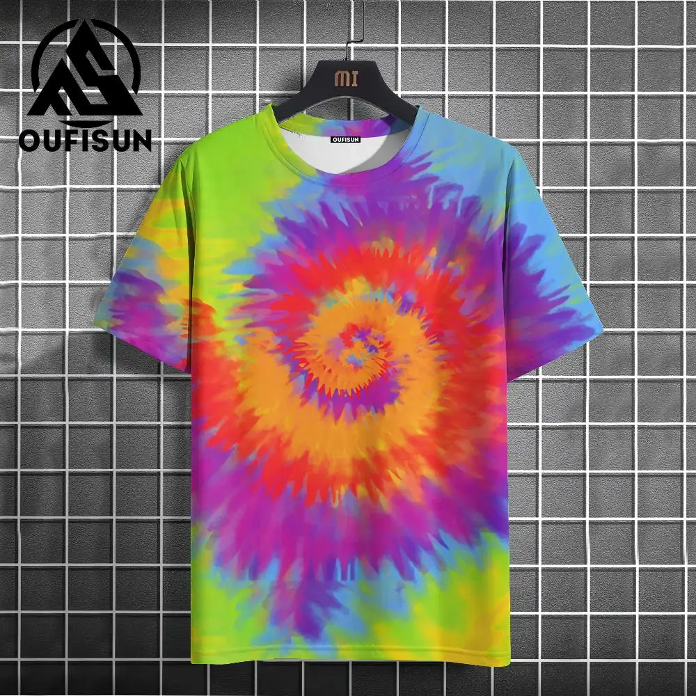 3D Tie-dye Printed Men's T-shirt Stereo Casual Short-sleeved New Street Style Tops Male Oversized Sweatshirt Summer O Neck Tees