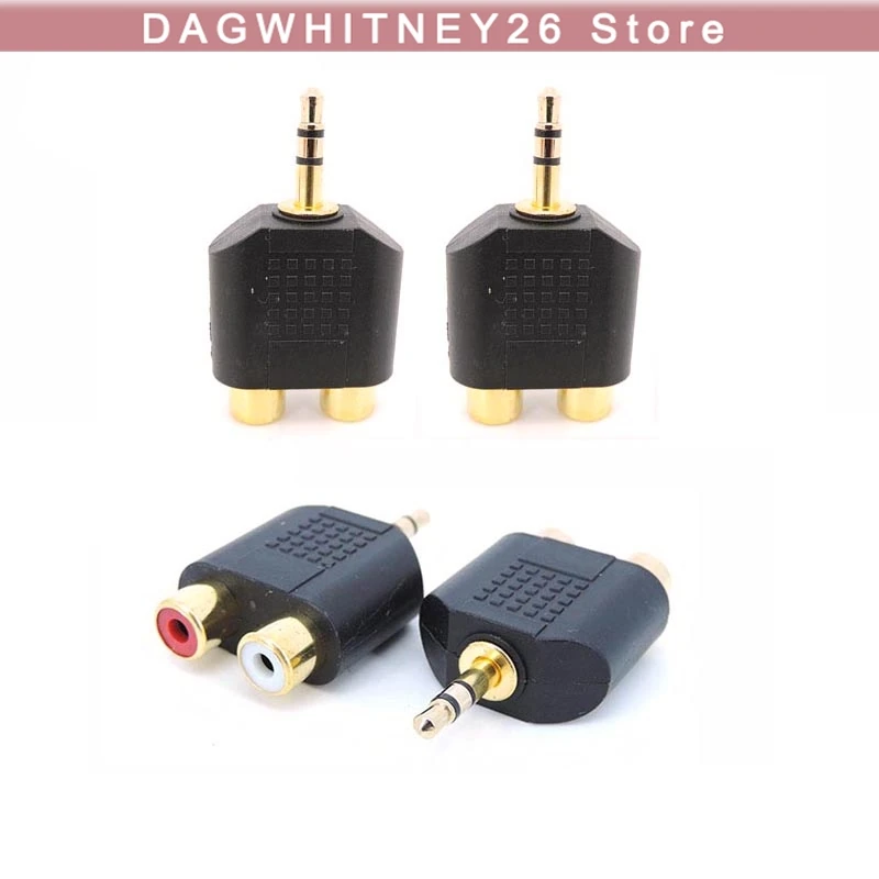 5pcs 3.5mm Stereo Male To 2 RCA Female Adapter Gold Plated Jack 2 Splitter Connector For Computer Speaker U26