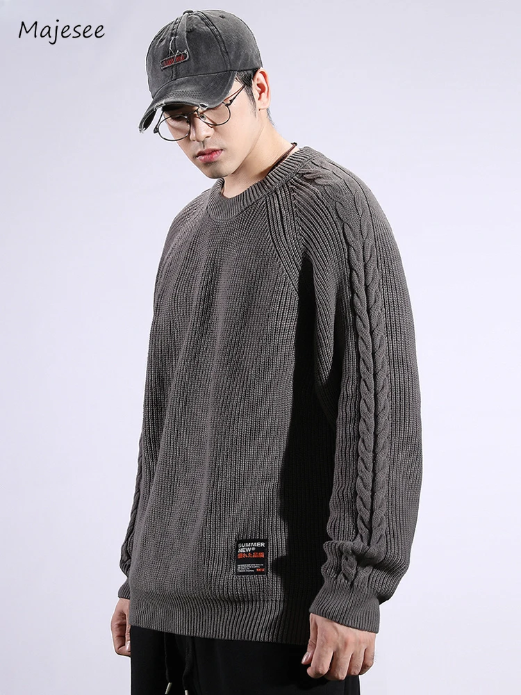 

Winter Sweaters Men Warm Blocking Daily Teenagers Japanese Style Baggy Knitting Pullovers All-match Handsome Slouchy Twisted