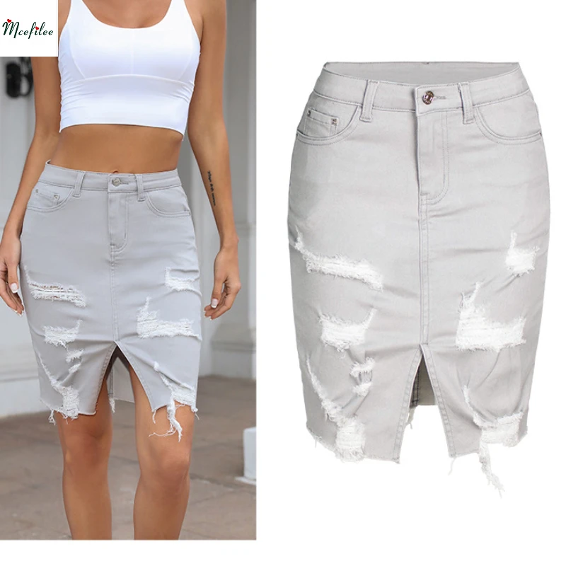 

2022 New High Waist Ripped Denim Skirt for Women Bodycon Skirts Womens 2022 Fashion Sexy Midi Skirt Y2k Skirt