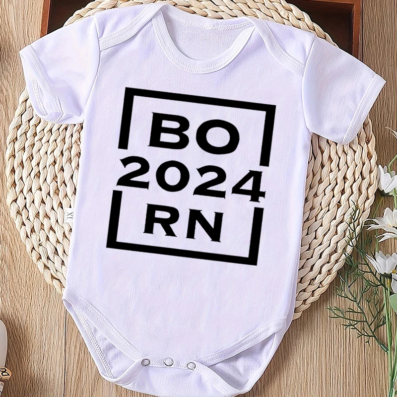 

Born 2024 New Letter Print Baby Romper Newborn Baby Boys Girls Bodysuit Summer Short Sleeves Crew Neck Bodysuit Pregnancy Gift