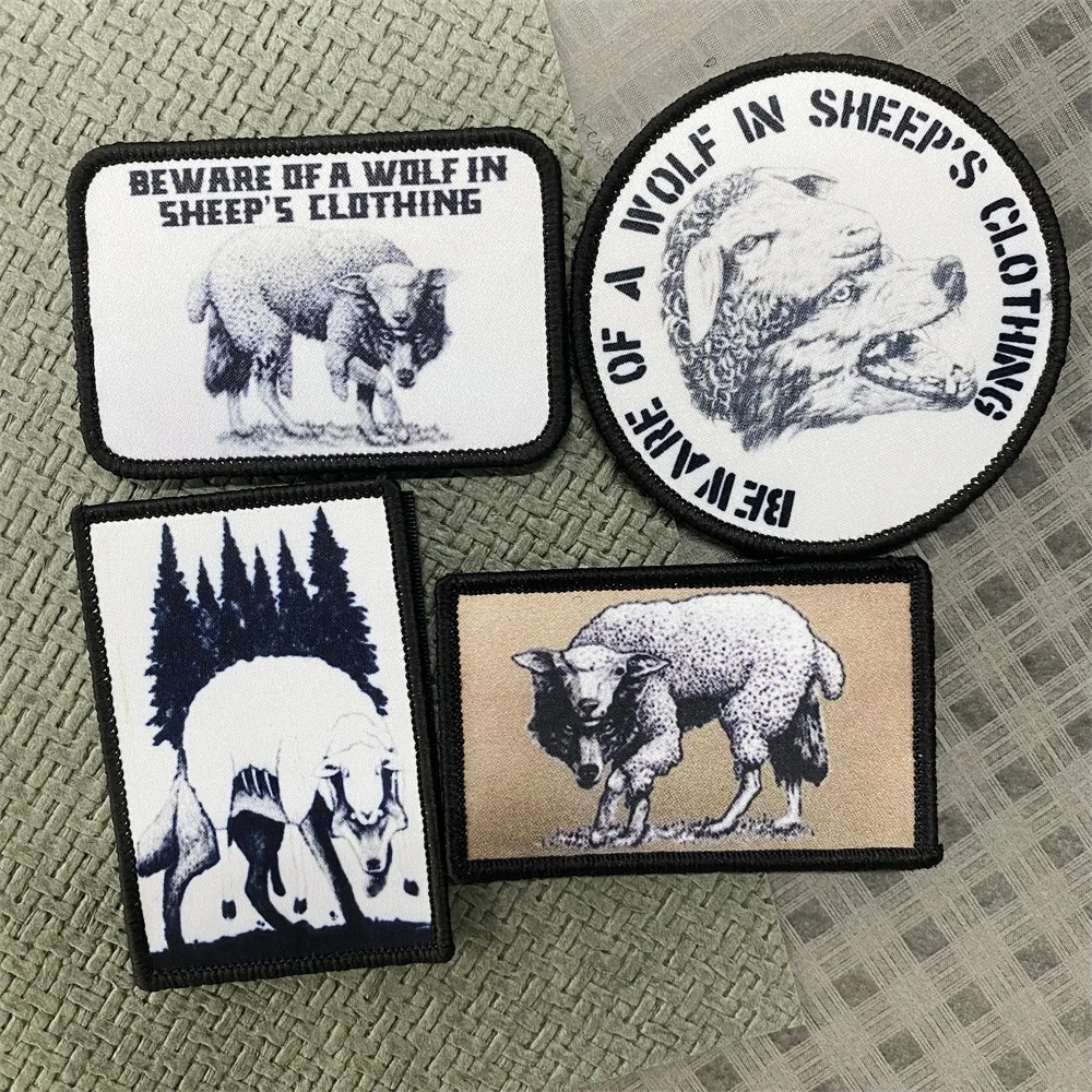 Wolf in Sheep’s Clothing Morale Tactical Patches Badge Printing Hook and Loop Backpack Accessories Sticker Military Crest Patch