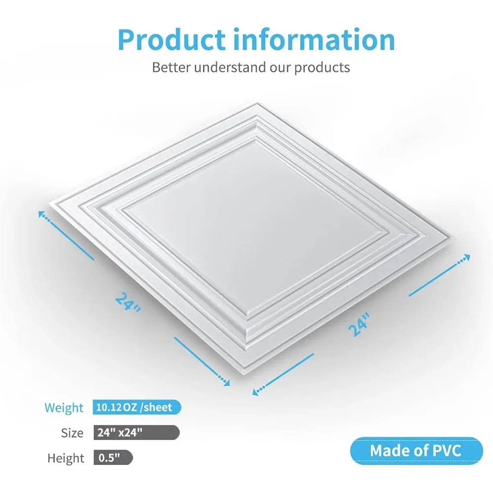 Painel de parede plástico branco, telha do teto, 2 ft x 2 ft, 48 pacotes