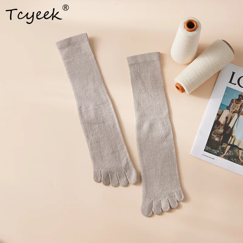 

Tcyeek, 3 шт., 70% натуральные шелковые носки с пятью пальцами, женские тонкие удобные носки средней длины, подходят для четырех сезонов P46588QC