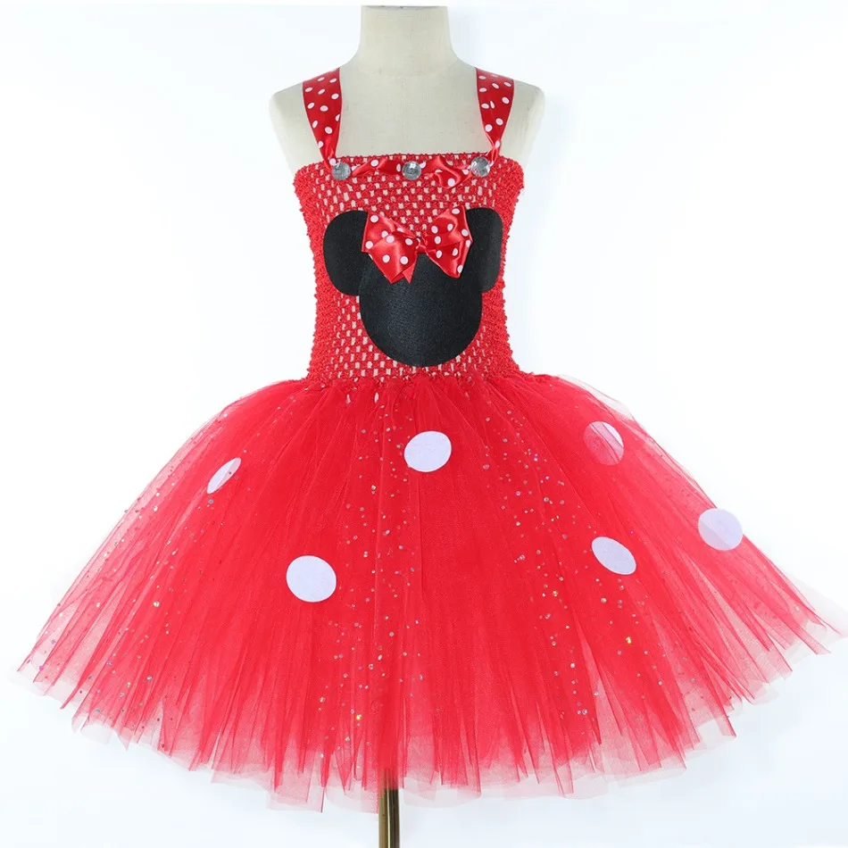 Girls Red Minnie Tutu Dress Glitter Polka Dots Toddler Girl Birthday Party Princess Dress Up Clothes Kids Halloween Costumes