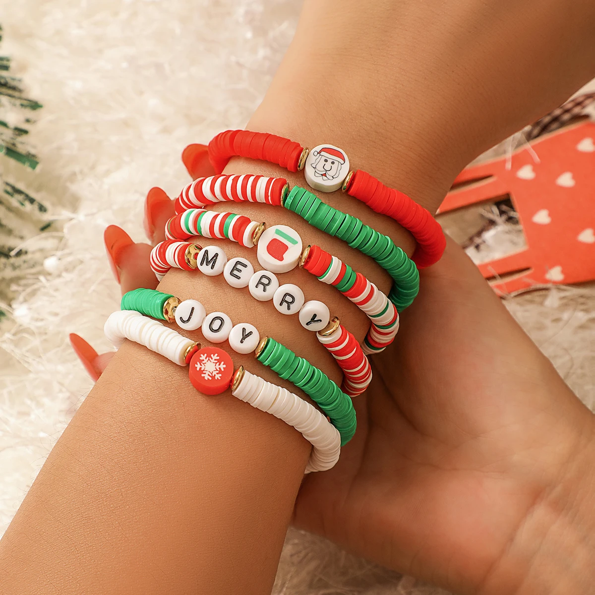Ingemark 6Pcs/Set Christmas Vintage Letter Snowflake Bracelet for Women 2026 New Creative Resilient Chain Bangle Couple Jewelry