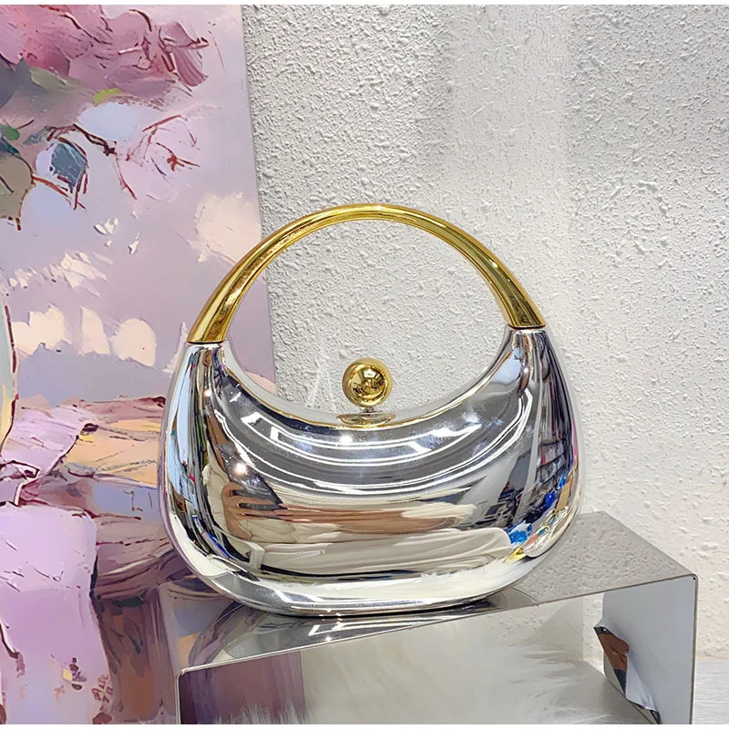

Brand Mirrored Acrylic Shell Handbag Stylish Gradient Banquet Clutch Exquisite Personalized Halfmoon Lipstick Coin Women Handbag