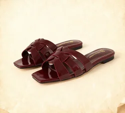 Pantofole da donna estive scarpe da bocca di pesce con punta quadrata in pelle moda scarpe da festa di lusso taglie forti 35-44 scarpe basse da spiaggia