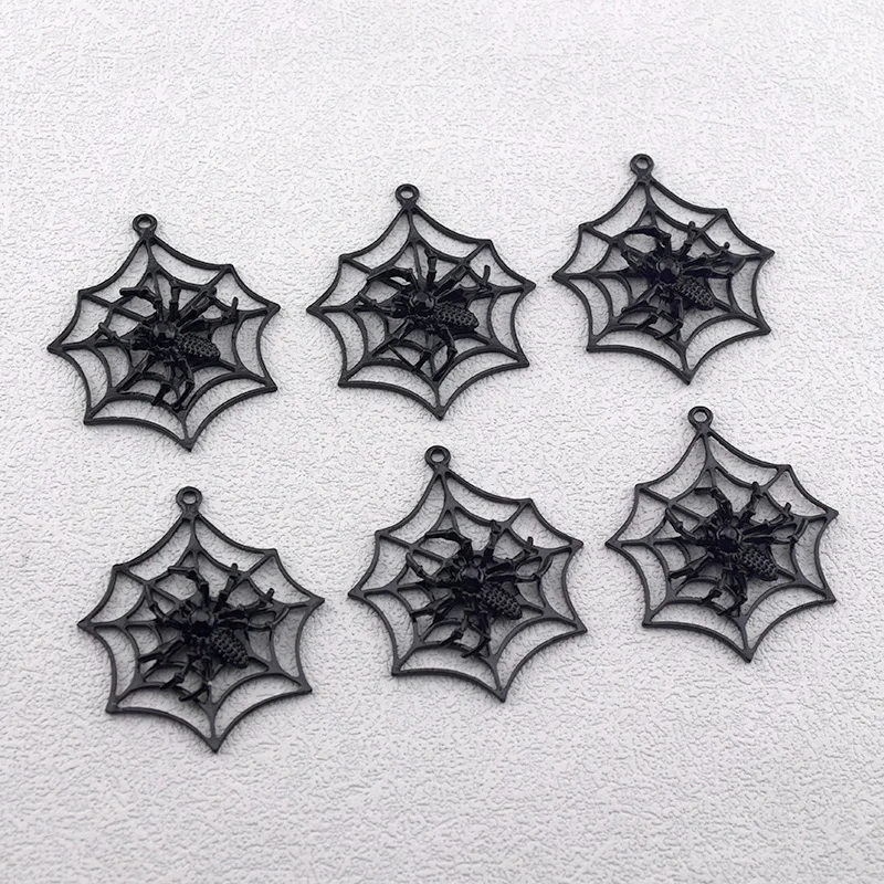 10pcs Gothic Black Spider Hollow Alloy Charms Y2k Spider Web Hallowmas Pendants For Necklace Earring DIY Jewelry Making