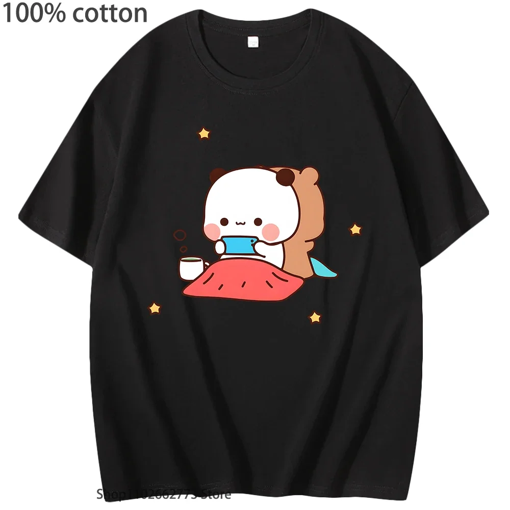 Koszulki Bubu Dudu dla nastolatek, koszulki z kreskówkową pandą, odzież damska, męska koszulka letnia na co dzień, koszulka 100% bawełna, koszulka damska