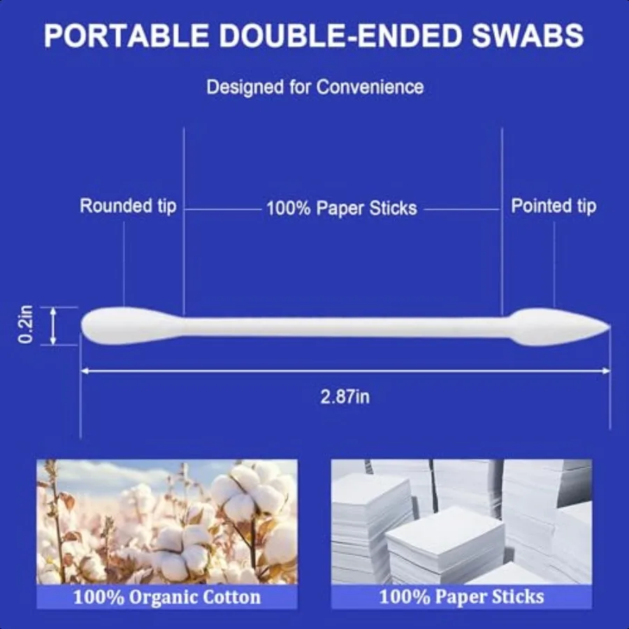 1000 Count Dual Tip Cotton Swabs with Pointed and Rounded Ends Biodegradable Paper Sticks Soft Cotton for Cleaning Makeup and E