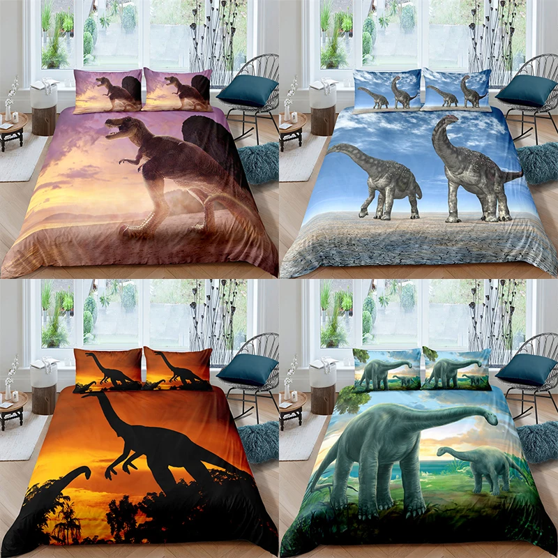 

Bedding Set Luxury 3D Dinosaur Print 2/3Pcs Kids Adult Comfortable Duvet Cover Pillowcase Home Textile Single/Queen/King Size