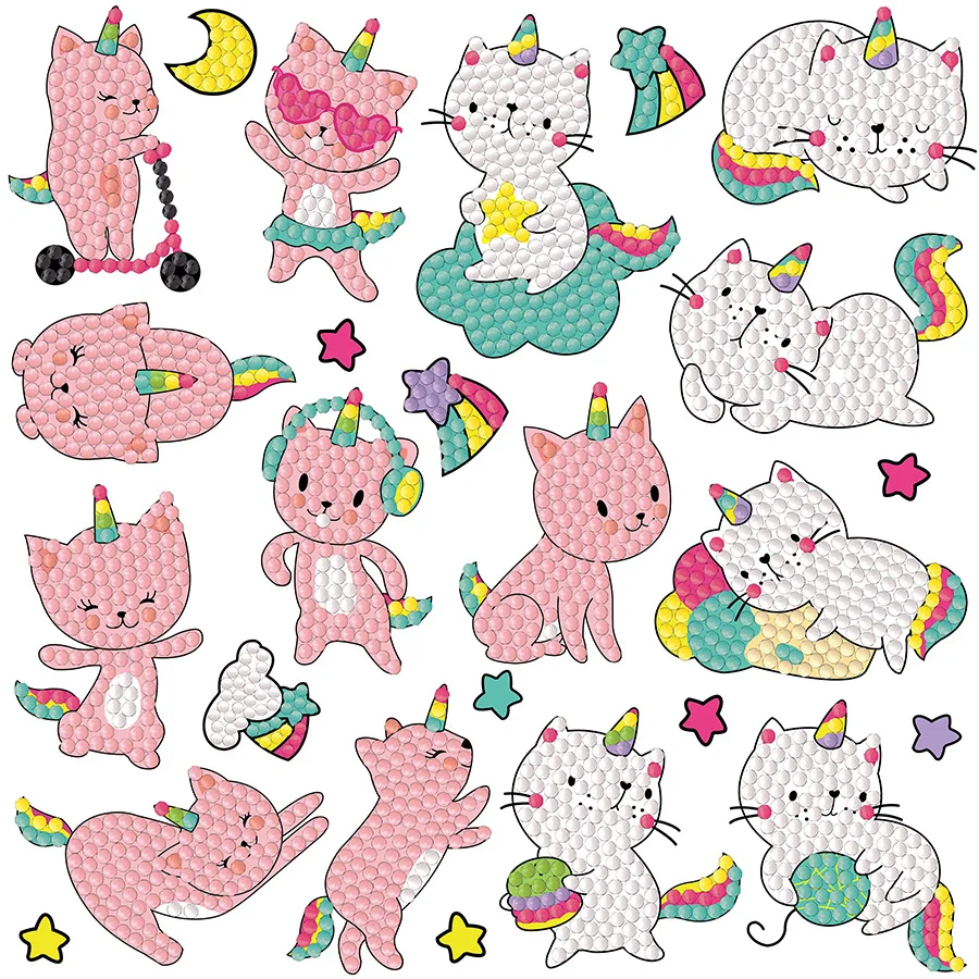 Children's Diamond Painting 5d Randomly Stick DIY Diamond Stickers Point Diamond Stickers Cartoon Kitten Snowman